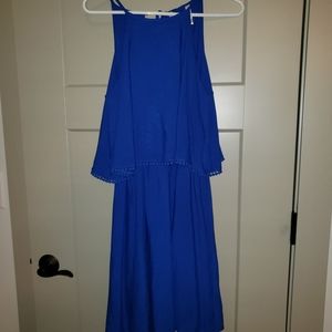 Blue, Knee-Length, Halter Neckline, Dress